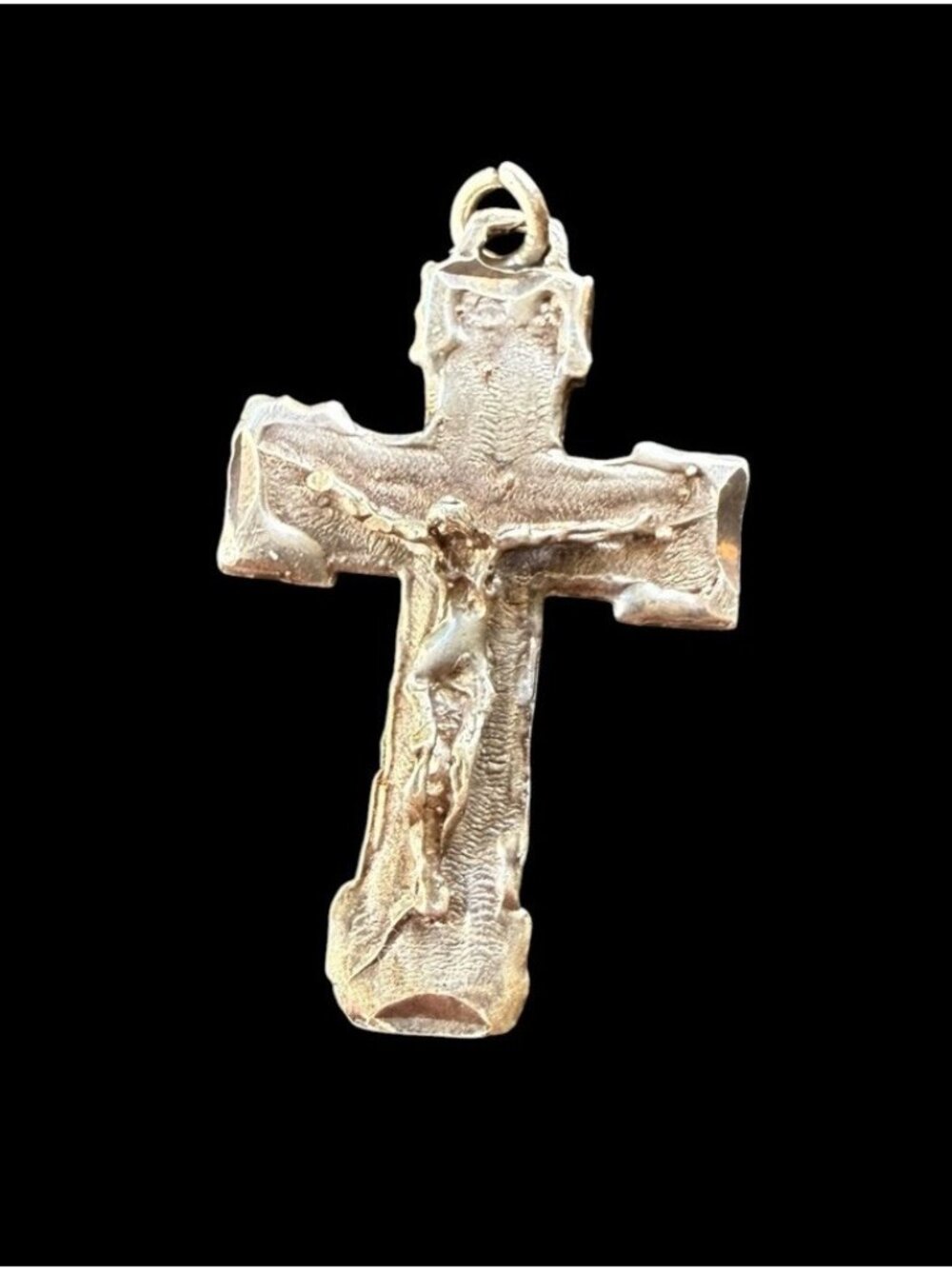 Vintage 925 Sterling Silver Crucifix Cross Pendant Textured Brutalist Jesus 1.5”